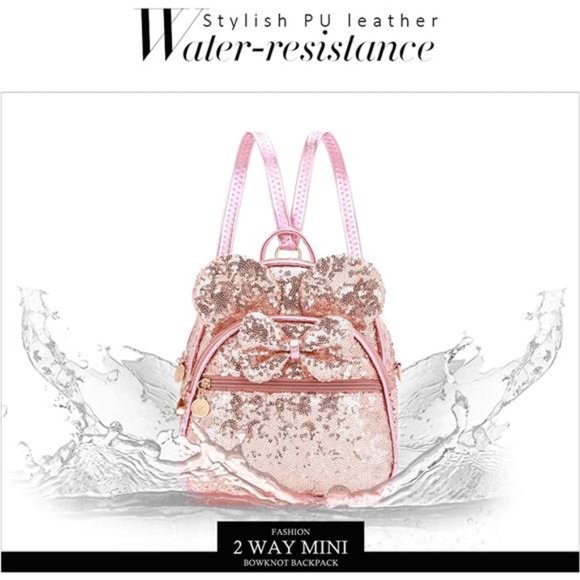 Girls Bowknot Cute Sparkly Mini Backpack Small Daypacks Convertible Shoulder Bag - Picture 4 of 6